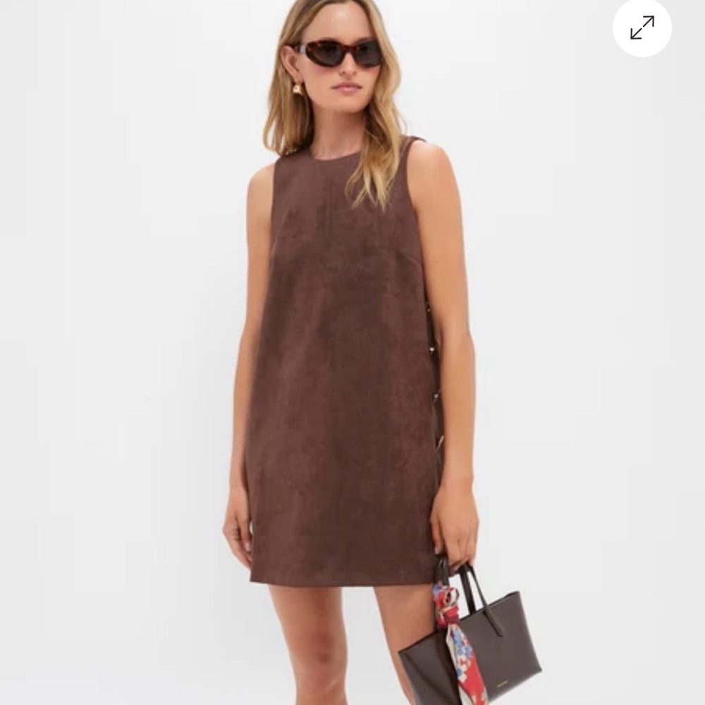 Chocolate Faux Suede dress with gold detailing on side